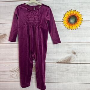 Tea Collection Girls Purple Velvet Smocked Romper Jumpsuit 12-18 Months